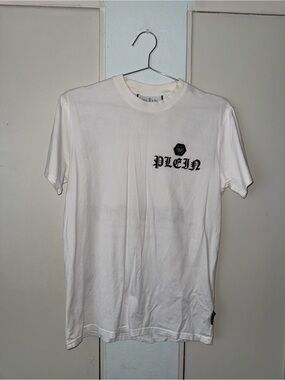 Philipp Plein White Tee with Black Chest Logo size small